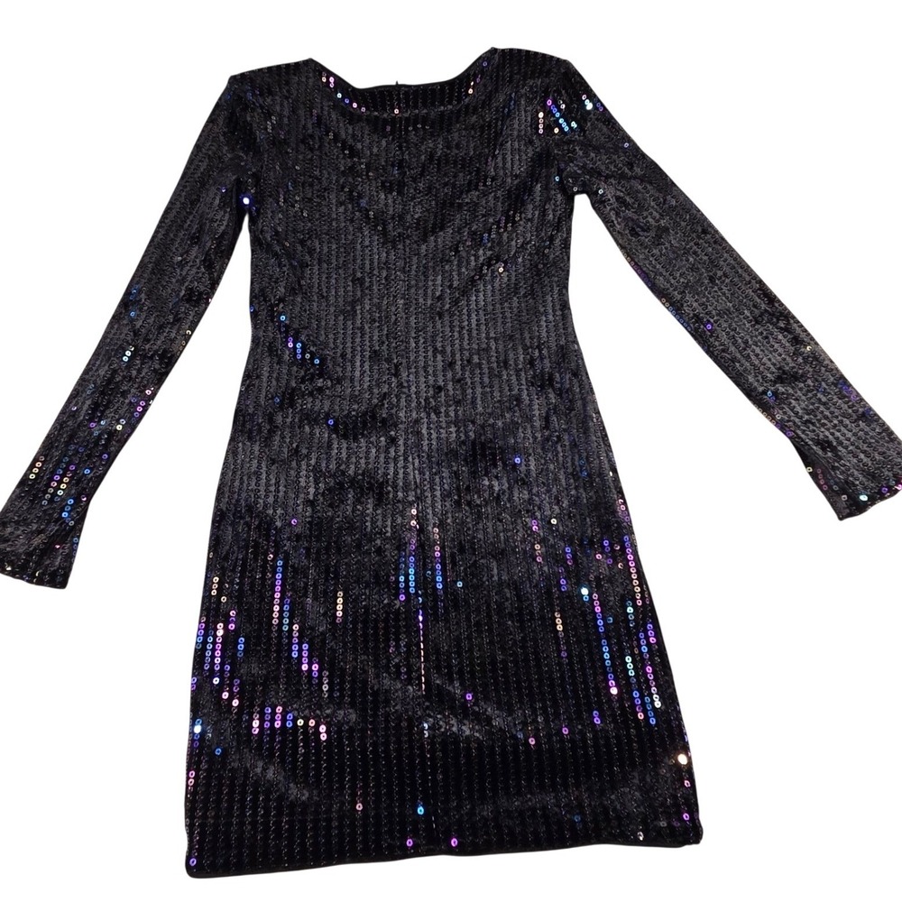 H&M Divided Women Black Iridescent Sequin Long Sleeve Bodycon Mini Dress Size 4